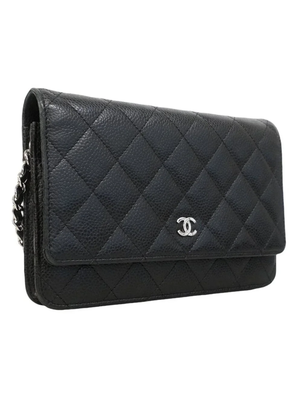 Chanel Wallet on Chain Quilted Caviar Leather Black Silver